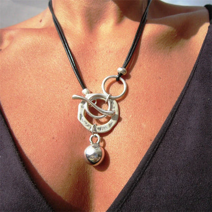 Bohemian leather necklace with OT buckle drop, a stylish fashion accessory