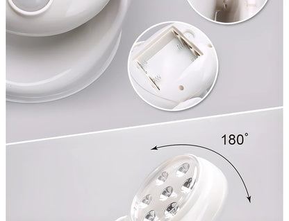 Motion-activated LED light with 360-degree rotation and adjustable tilt for versatile indoor and outdoor use