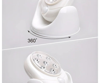 Motion-activated LED light with 360-degree rotation and adjustable tilt for versatile indoor and outdoor use