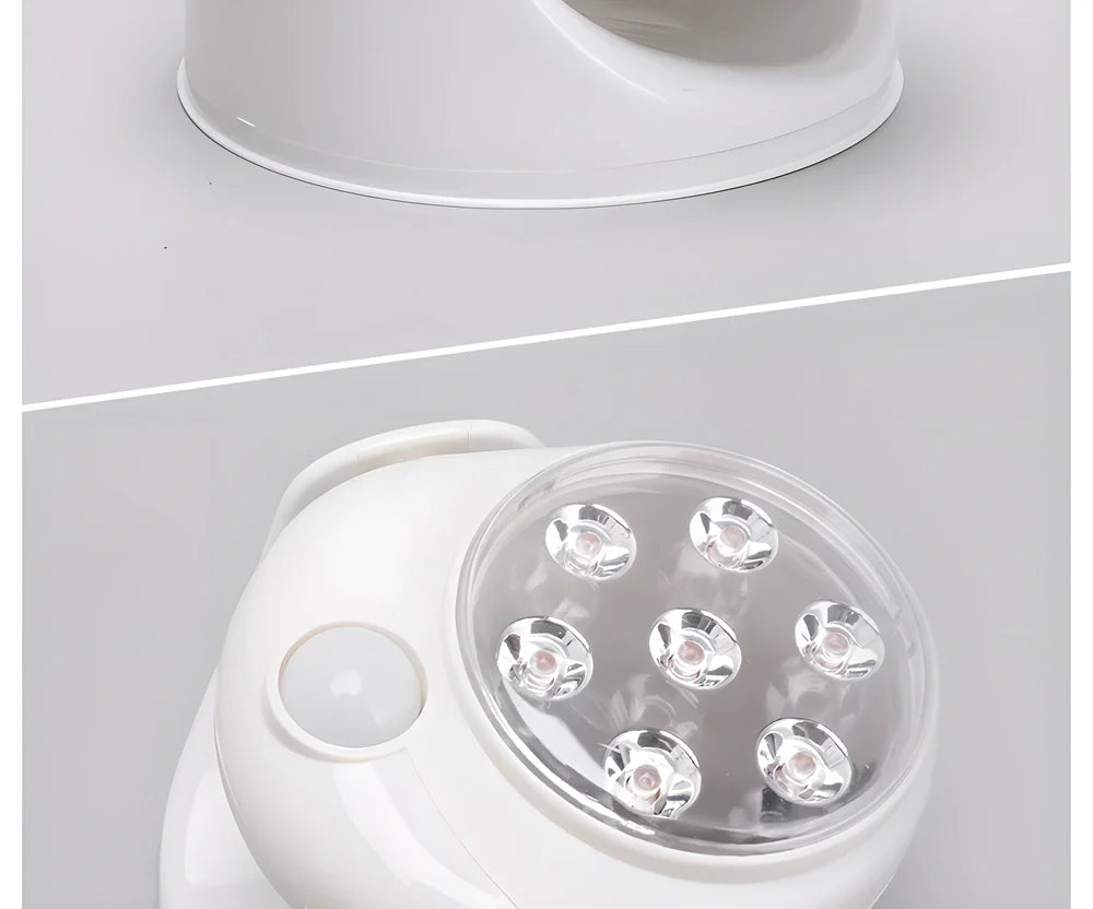 Motion-activated LED light with 360-degree rotation and adjustable tilt for versatile indoor and outdoor use