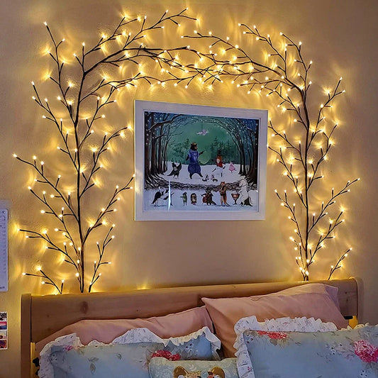 Flexible DIY Willow Vine Branch LED Light Garland with warm white lights