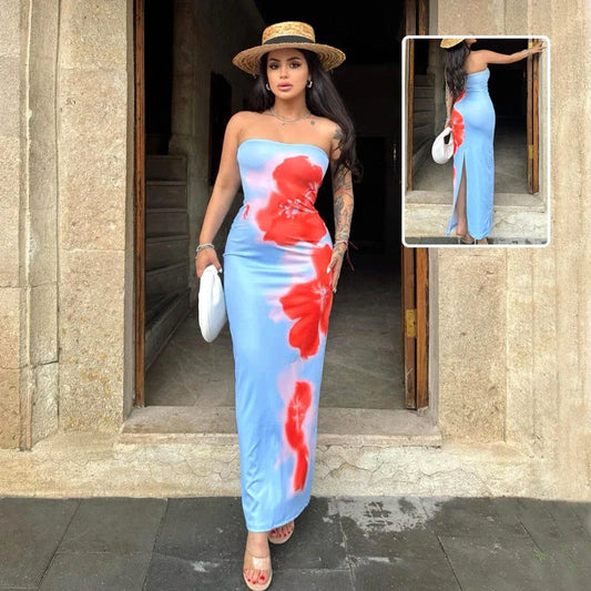 Stylish slit maxi dress in various colors, perfect for summer beach and party occasions