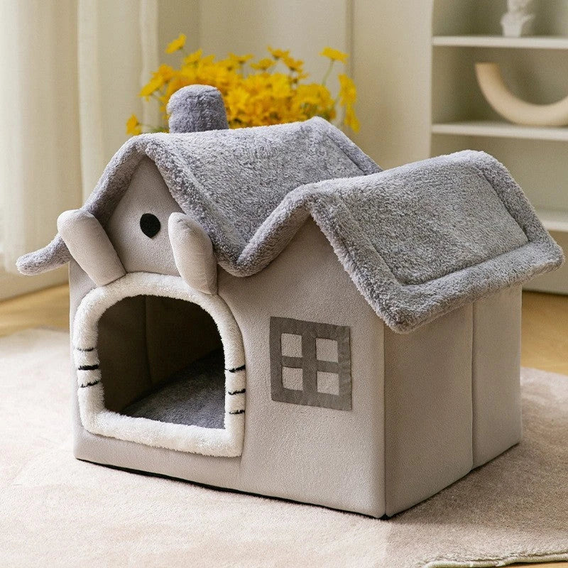Cozy pet hideaway: Plush, foldable dog house and cat bed in various stylish designs