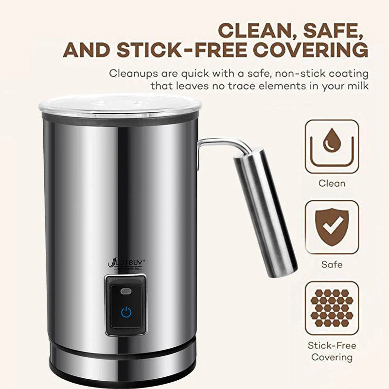 Electric Milk Frother for Coffee with Stainless-Steel Body and 3 Functions