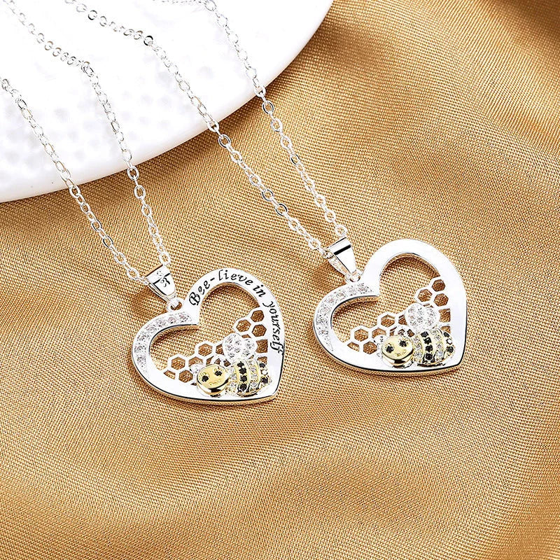 Unique bee hive pendant necklace with hearts colour separation, pastoral style