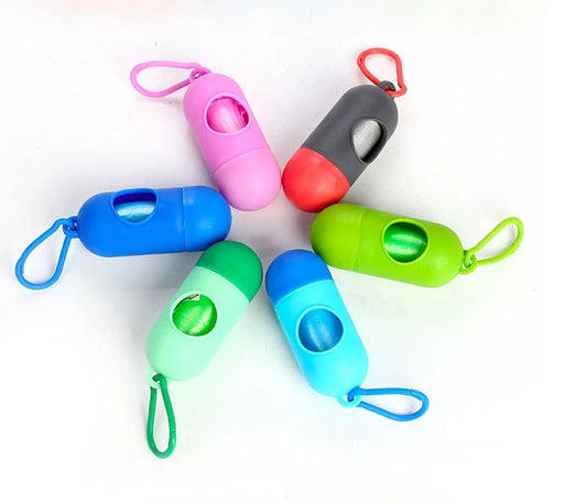Eco-friendly dog poop bags in various colours for pet waste cleanup