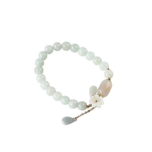 Elegant Shell Flower Jade Water Drop Bracelet with natural jadeite and shells