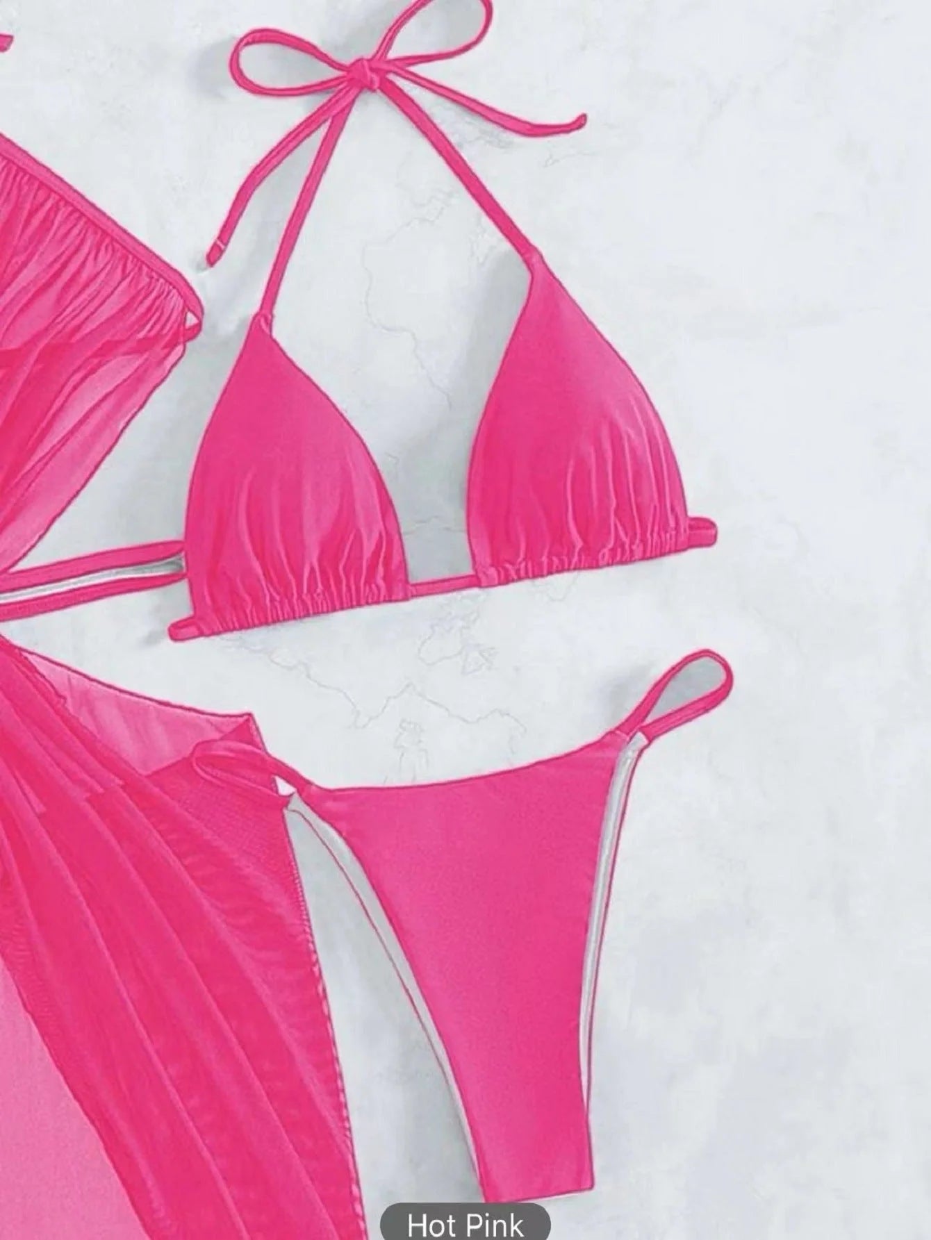 Women's 3-piece halter neck bikini set in solid colours for beach and summer