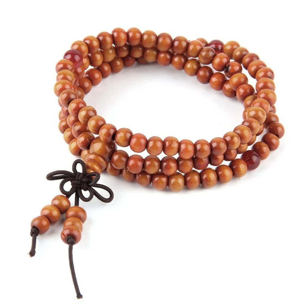 6mm Natural Sandalwood Buddhist Meditation 108 Beads Bracelet on wrist