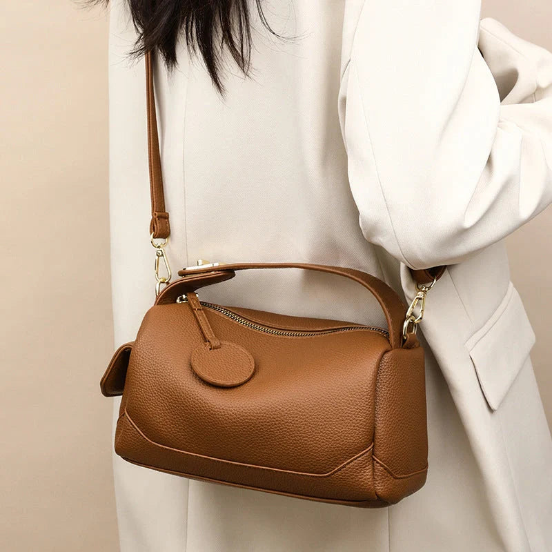 Women's dark brown and black PU leather crossbody pillow bag with large capacity