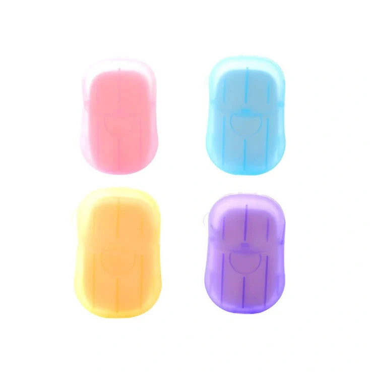 Compact disposable hand soap sheets in various colors, perfect for travel hygiene.