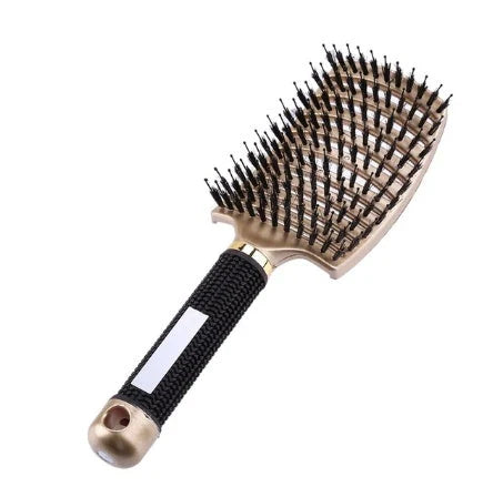A premium hair brush with a sleek design, featuring soft bristles and a rounded massage function for healthy, detangled hair