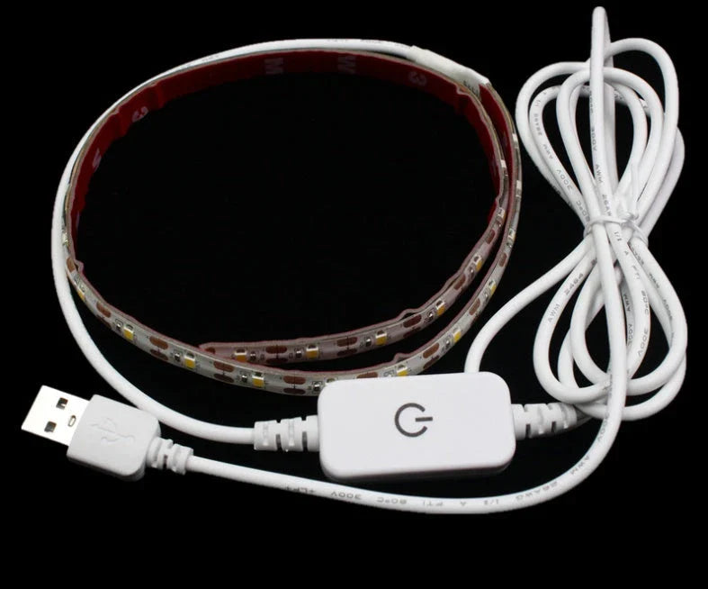 Adjustable LED light bar with touch-sensitive dimming controls for sewing machines, providing customizable lighting for sewing, quilting, and embroidery projects.
