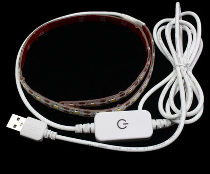 Adjustable LED light bar with touch-sensitive dimming controls for sewing machines, providing customizable lighting for sewing, quilting, and embroidery projects.