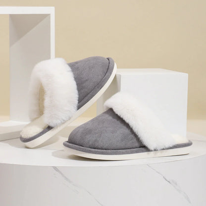 Cosy winter plush slippers for couples with non-slip sole in various colours