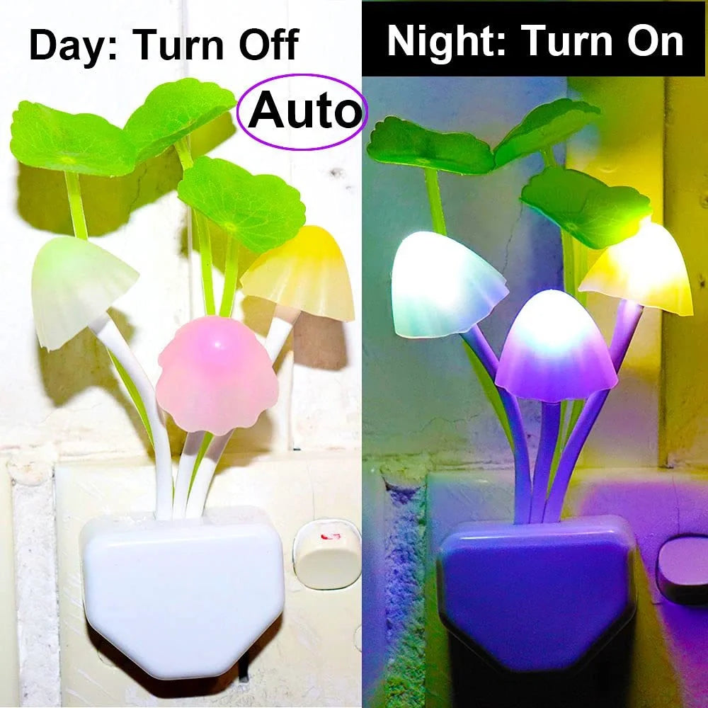 LED Mushroom Night Light with colour-changing feature and automatic sensor