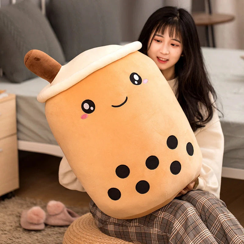 Strawberry Milk Tea Plush Boba Toy Pillow in various colours and sizes