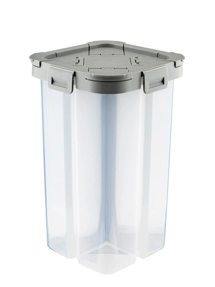 Transparent whole grain storage box with four-point design and durable seal