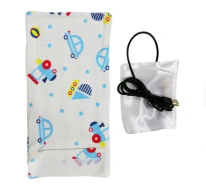 USB-powered baby bottle warmer and insulated travel bag for keeping milk warm on the go