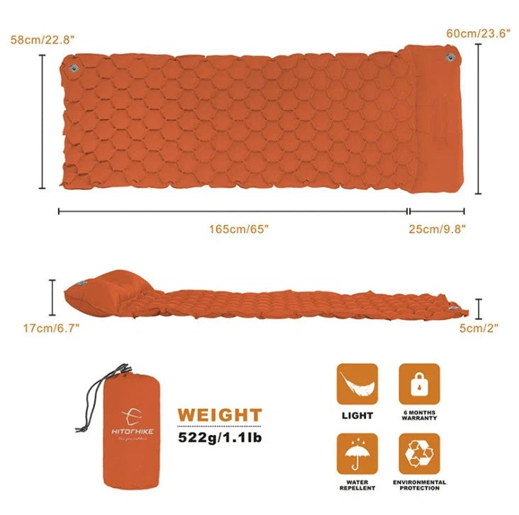 Outdoor Camping Inflatable Honeycomb Mattress in various colors with carrying bag