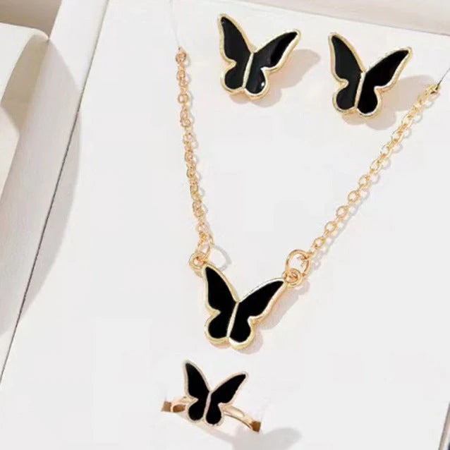 5PCS Fashion Butterfly Pendants Necklace Earrings Ring Bracelet Sets For Women