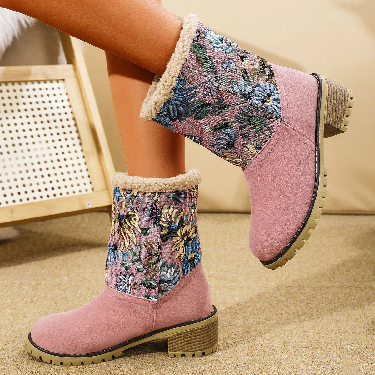 Stylish floral embroidered snow boots for women in multiple colors and sizes