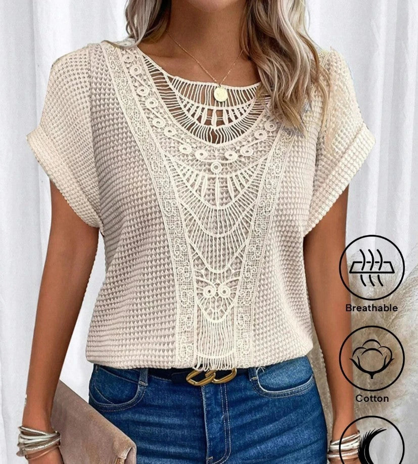 Trendy hollowed-out short-sleeve t-shirt for women in various colors and sizes