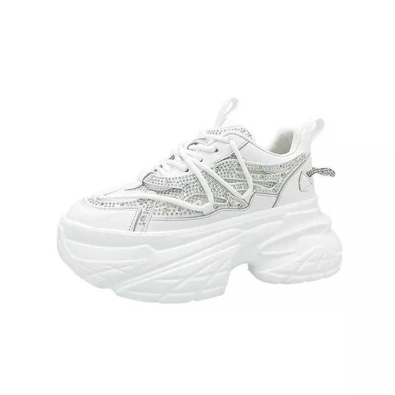 Women's Summer Mesh Breathable All-match Sneakers in black, white, and pink with mid heel