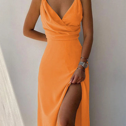 V-neck Slip Dress with floral print and side slit in various colours