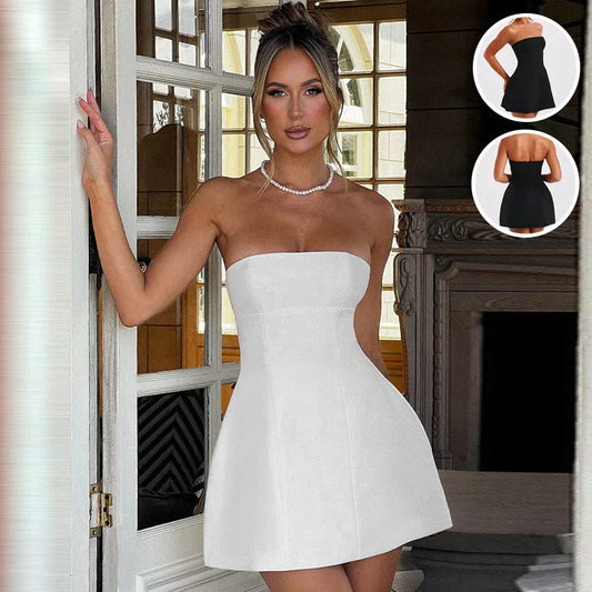 Backless tube dress in various colors, featuring a figure-flattering A-line silhouette and comfortable, breathable fabric for summer wear.
