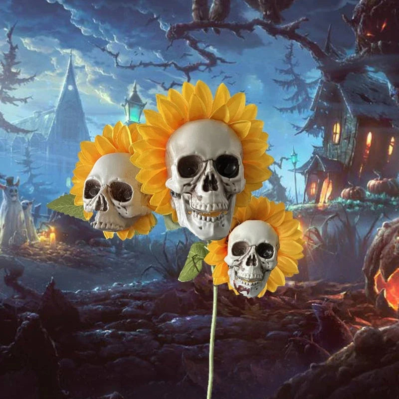 Eerie Sunflower Halloween Decoration with Skull-Shaped Blooms for Haunting Garden Display