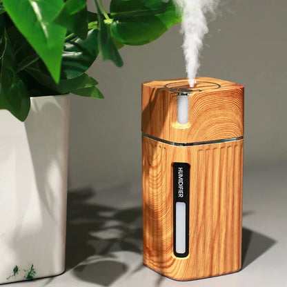 Premium wood grain aroma humidifier with LED lighting and essential oil diffuser function