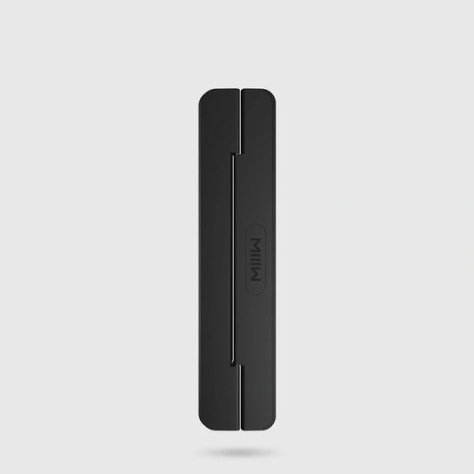 Portable folding laptop stand in black with 8° tilt angle for ergonomic comfort