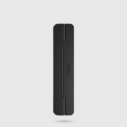 Portable folding laptop stand in black with 8° tilt angle for ergonomic comfort