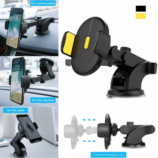 Telescopic car phone holder with suction cup and 360-degree rotation