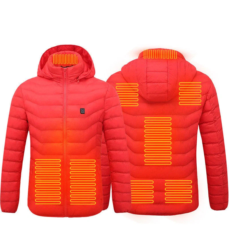 Men's electric heated puffer jacket for skiing with insulated hood