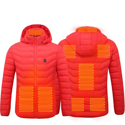 Men's electric heated puffer jacket for skiing with insulated hood