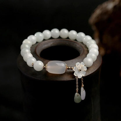 Elegant Shell Flower Jade Water Drop Bracelet with natural jadeite and shells