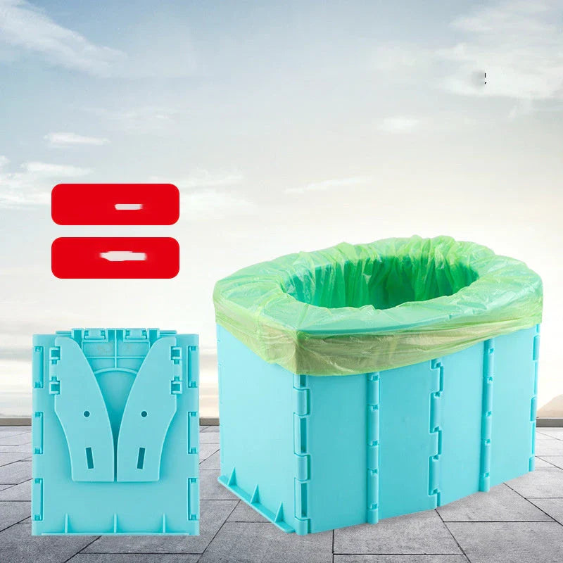 Portable folding toilet in various colours, perfect for camping, hiking, and outdoor activities