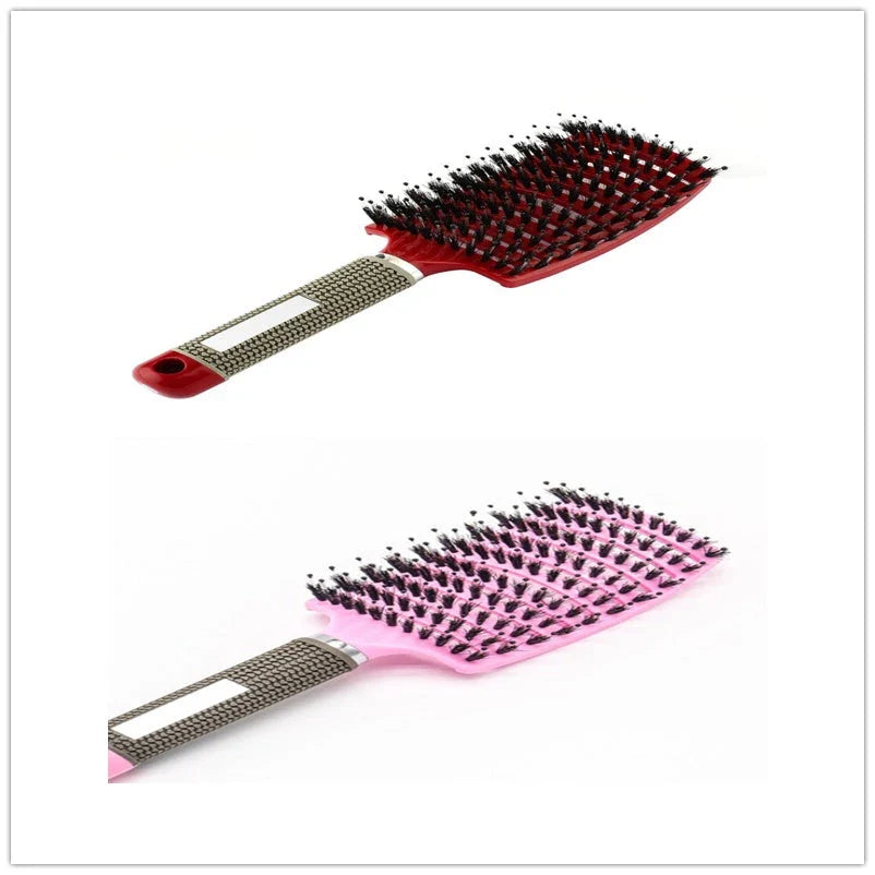 A premium hair brush with a sleek design, featuring soft bristles and a rounded massage function for healthy, detangled hair
