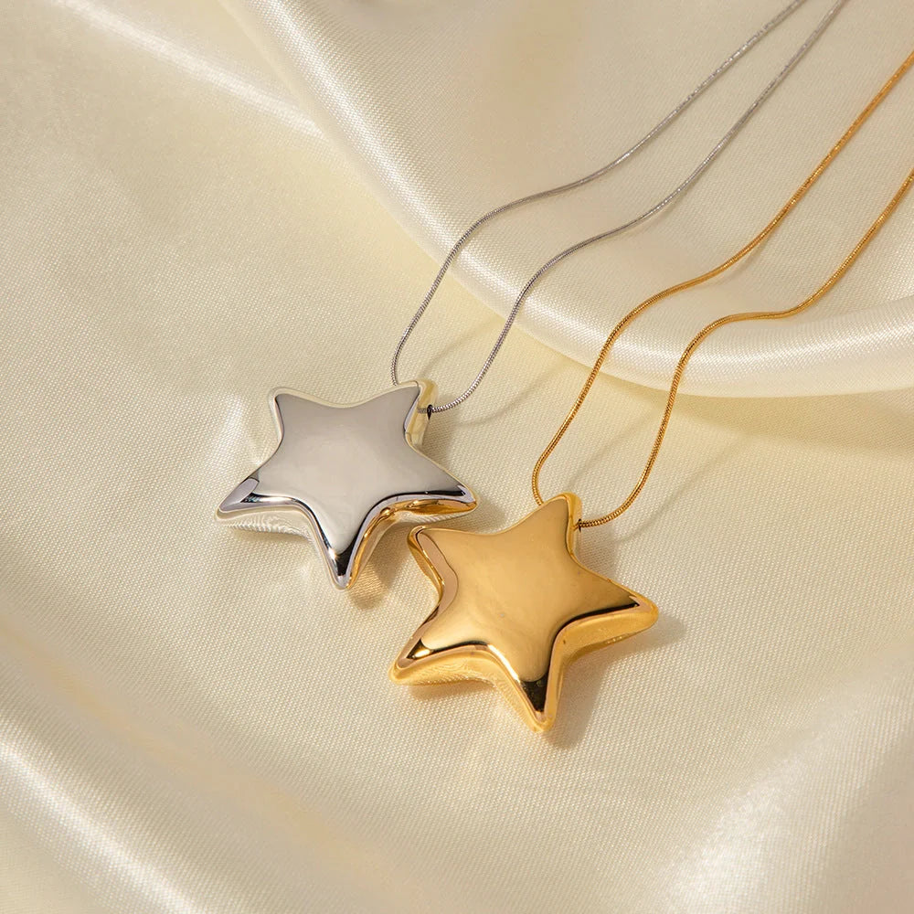 18K Gold-plated stainless steel five-pointed star necklace with ball bead chain