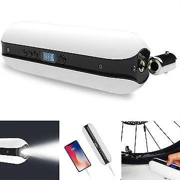 Compact, rechargeable bike tyre inflator with digital pressure display and automatic shut-off for convenience and precision