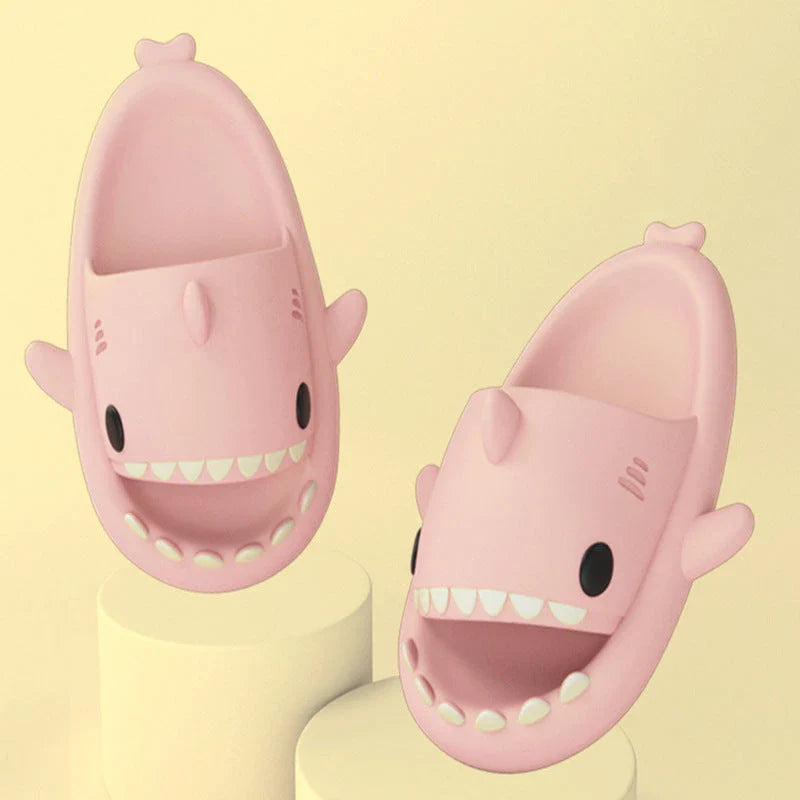 Cozy shark-themed slippers made of plush EVA material for indoor and outdoor wear with customized support