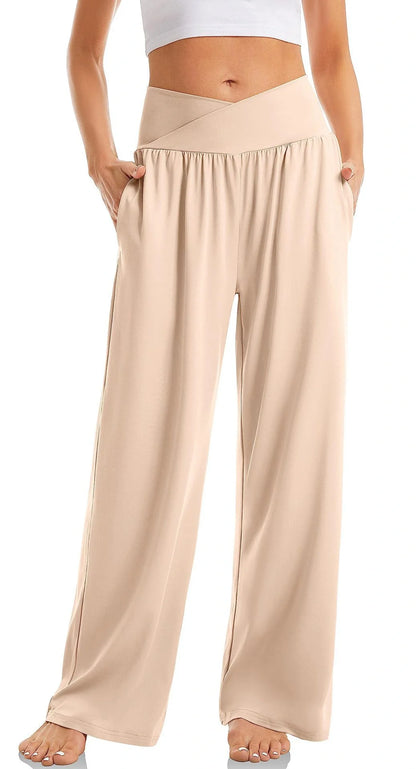 Women's Cross-Waist Yoga Trousers in various colours for comfort and style