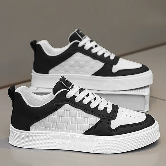 Stylish and breathable plaid lace-up sneakers for men, featuring a unique design, comfortable mesh lining, and durable rubber sole.