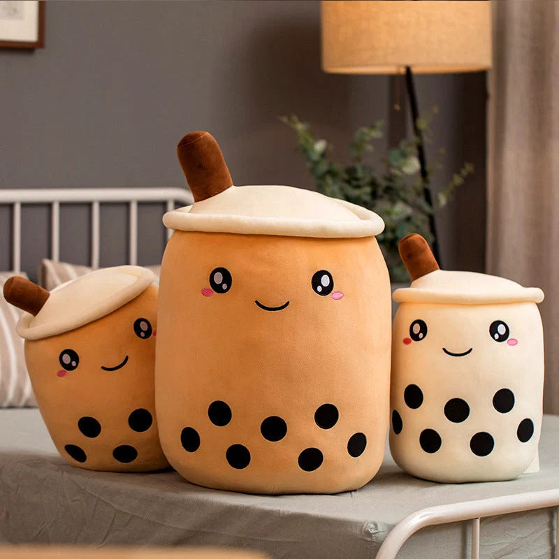 Strawberry Milk Tea Plush Boba Toy Pillow in various colours and sizes