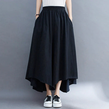 Stylish ladies' loose cropped trousers in various colours, including black, light green, blue, and apricot