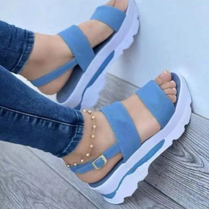 Women's casual buckle platform sandals in PU with fish mouth design