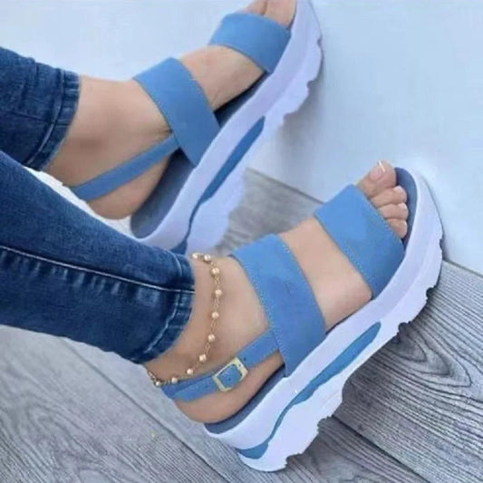 Women's casual buckle platform sandals in PU with fish mouth design