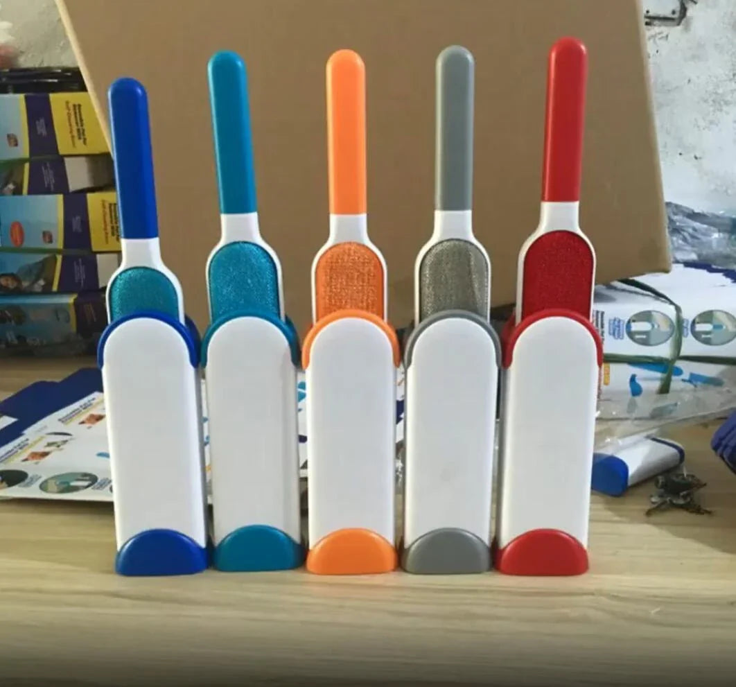 A reusable pet hair remover comb with a self-cleaning base, perfect for removing fur and lint from sofas, chairs, and other upholstery.
